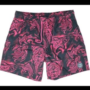Psycho Tuna Mens Small Tribal Swim Shorts Pink Black NWT